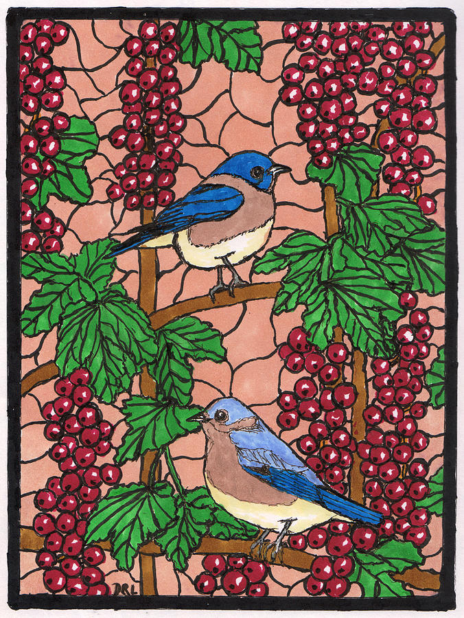 Stained Glass Bluebirds And Currants Drawing By Danny Lowe Pixels