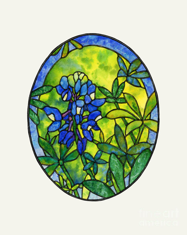 Stained Glass Bluebonnet - solid background Painting by Hailey E Herrera