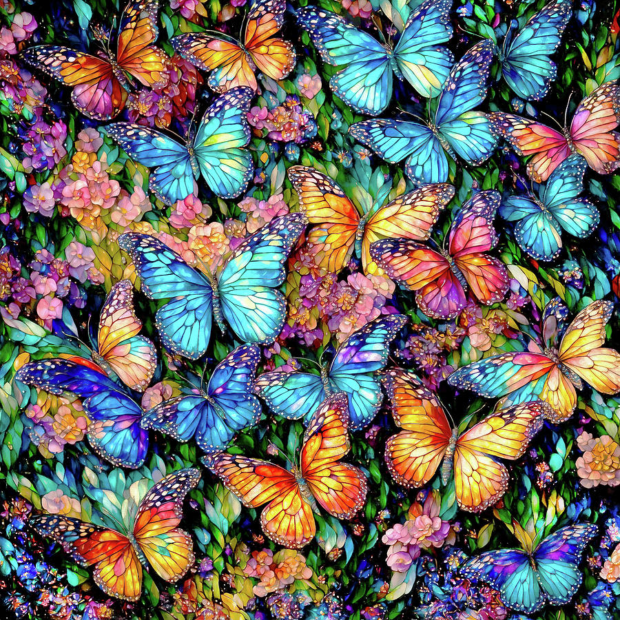 Stained Glass Butterflies 2 Digital Art by Peggy Collins