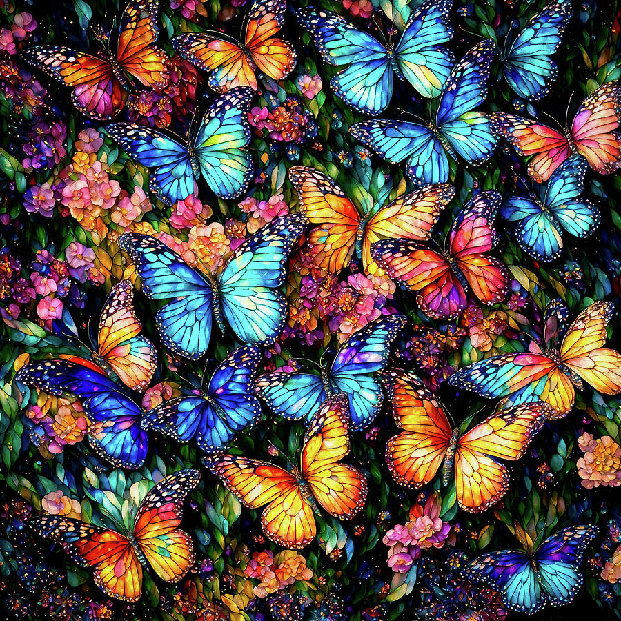 Stained Glass Butterflies Digital Art by Peggy Collins