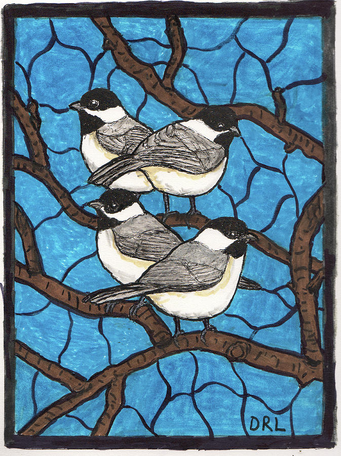 Stained Glass Carolina Chickadees Drawing by Danny Lowe