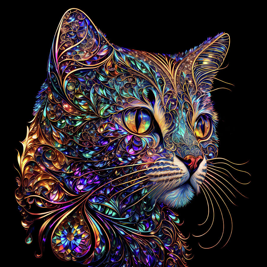 Stained Glass Cat - Jenny Digital Art by Peggy Collins