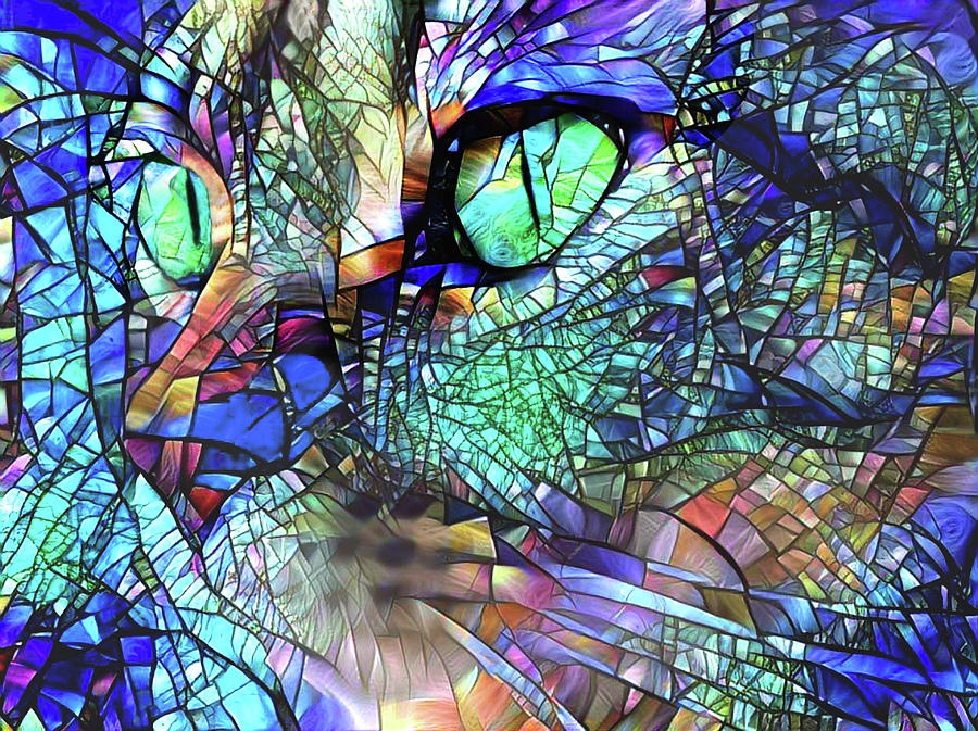 Stained Glass Cat Profile Digital Art by Peggy Collins
