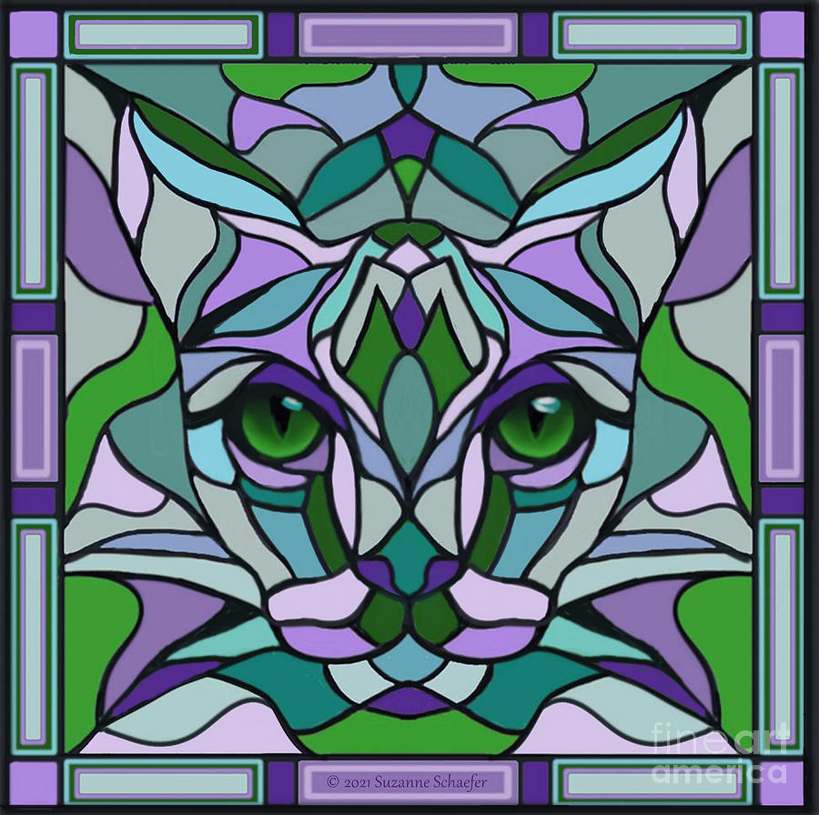 Stained Glass Cat Digital Art by Suzanne Schaefer