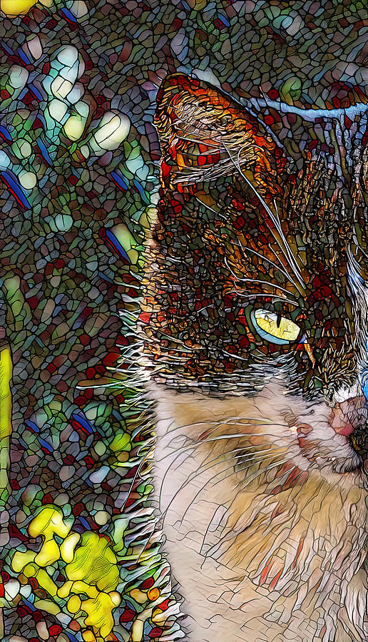 Stained Glass Cat Watching You Digital Art by Deborah League