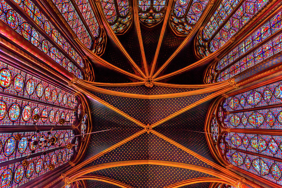 Paris Photograph - Stained Glass Cathedral Ceiling Sainte Chapelle Paris France by William Perry