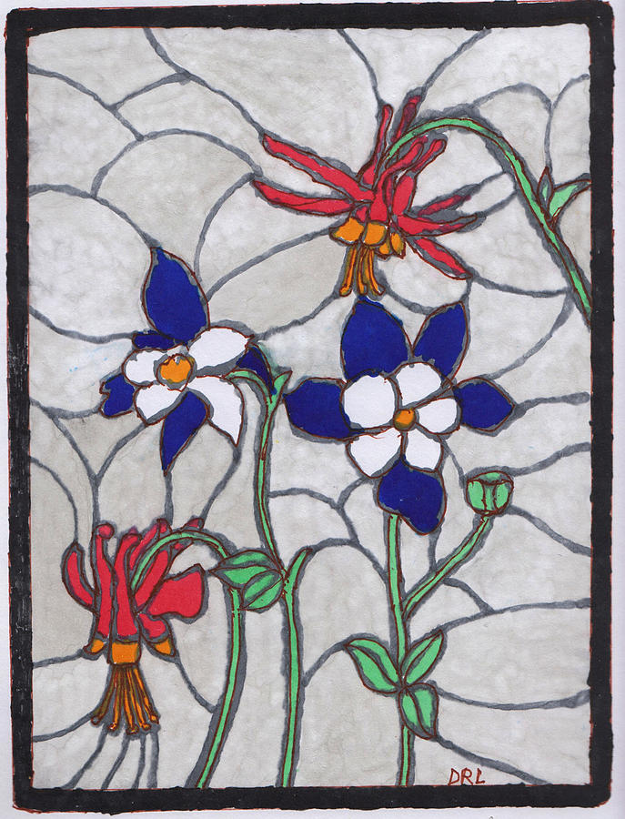 Stained Glass Columbines Drawing by Danny Lowe