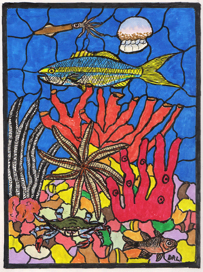 Stained Glass Coral Reef in the Gulf of Mexico Drawing by Danny Lowe