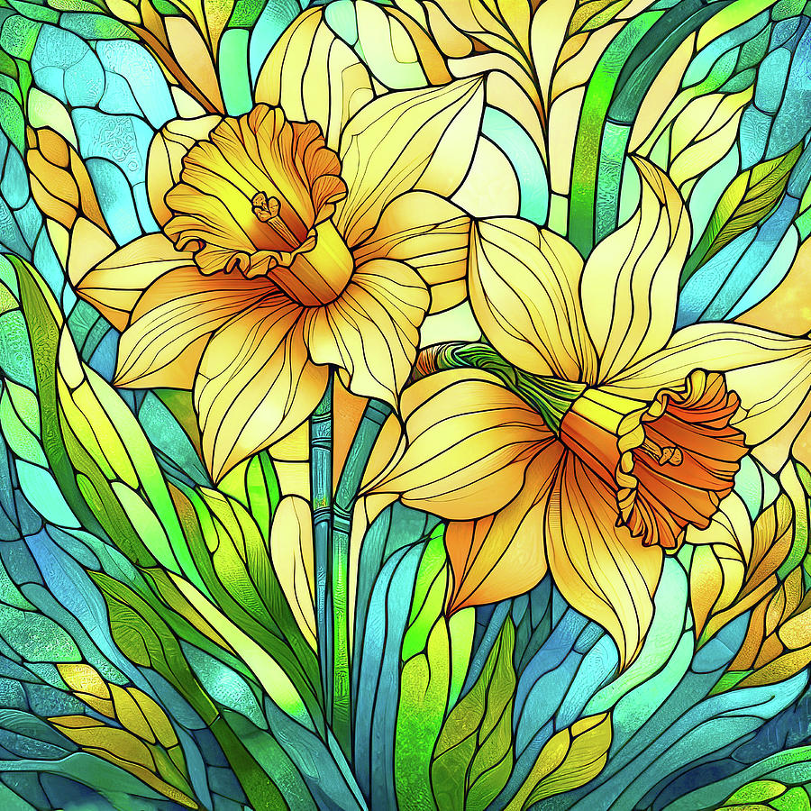 Stained Glass Daffodils Digital Art by HH Photography of Florida