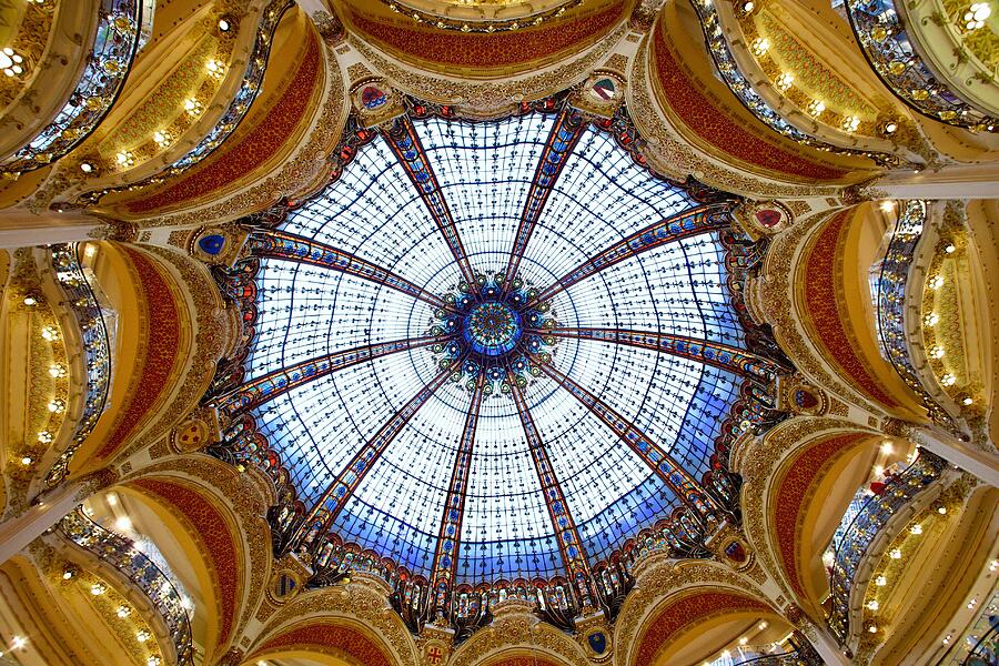 Paris Photograph - Stained glass dome, Galeries Lafayette, Paris, France by Joe Vella