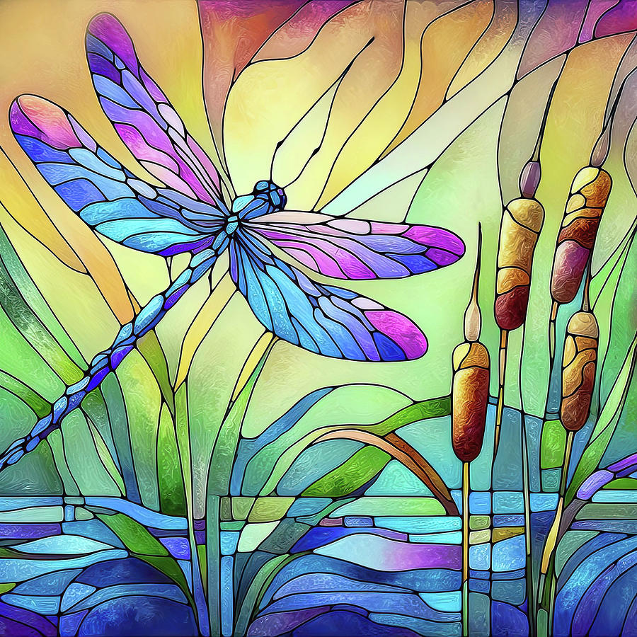 Stained Glass Dragonfly  Digital Art by HH Photography of Florida