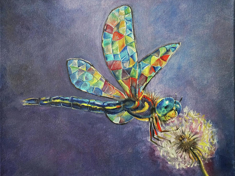 Butterfly Painting - Stained glass Dragonfly by Iuliia Frantseva