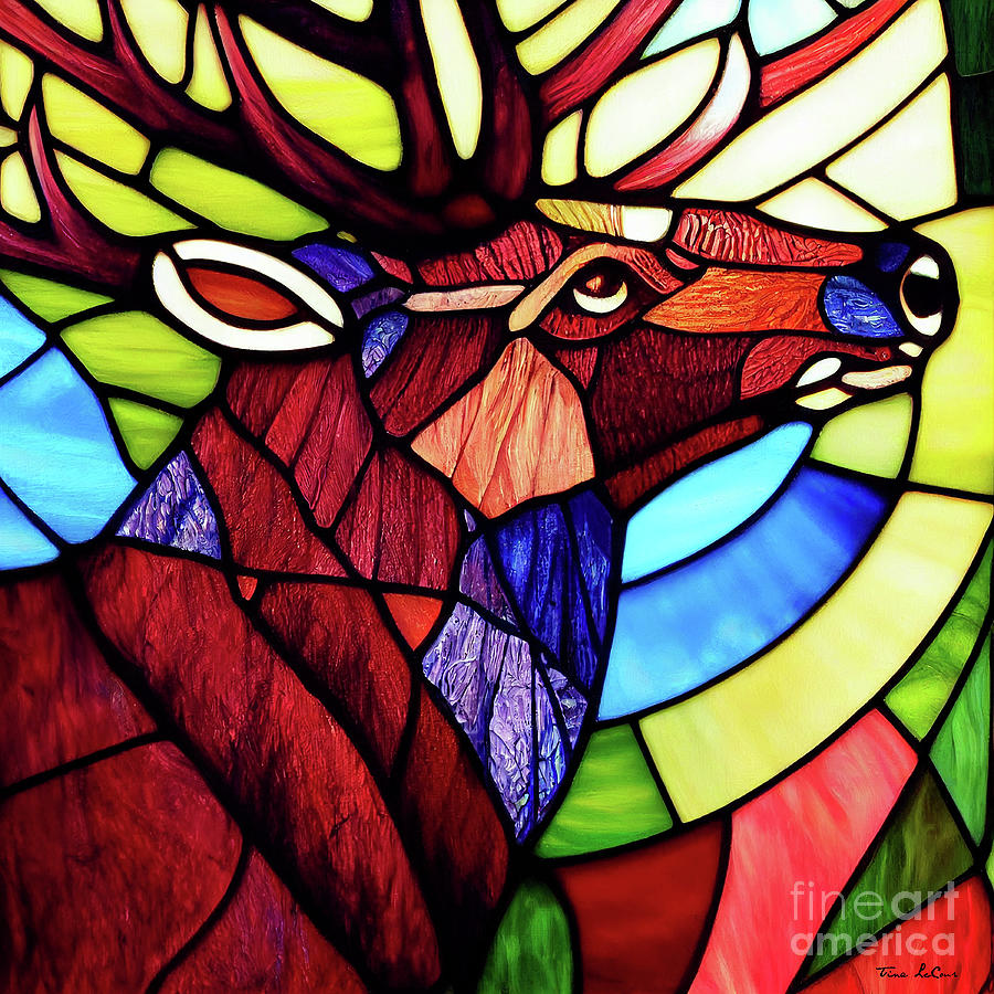 Yellowstone National Park Digital Art - Stained Glass Elk by Tina LeCour