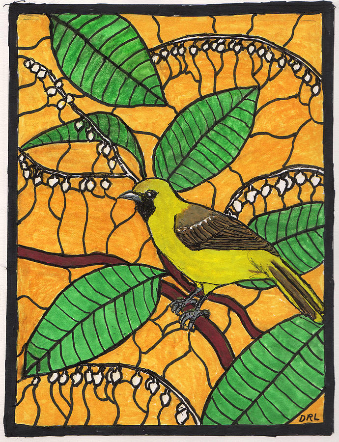 Stained Glass Female Orchard Oriole in a Sourwood Tree Drawing by Danny Lowe