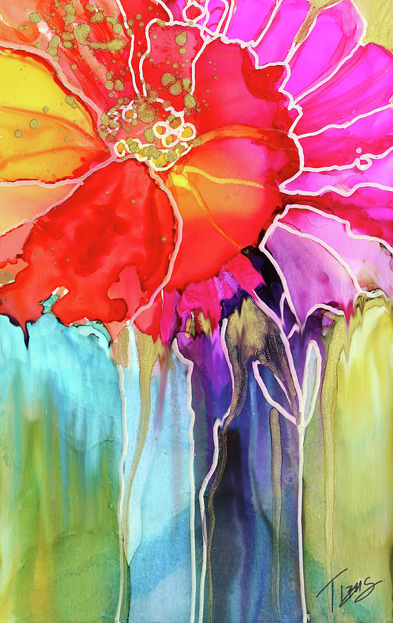 Stained Glass Flower Painting by Julie Tibus