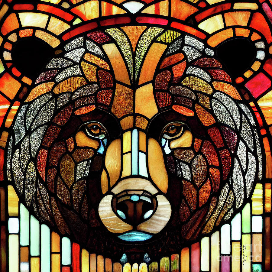 Yellowstone National Park Digital Art - Stained Glass Grizzly Bear by Tina LeCour