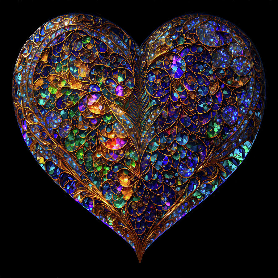Stained Glass Heart Digital Art by Peggy Collins