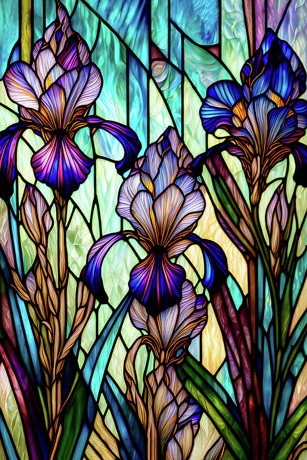 Stained Glass Irises Digital Art by Peggy Collins