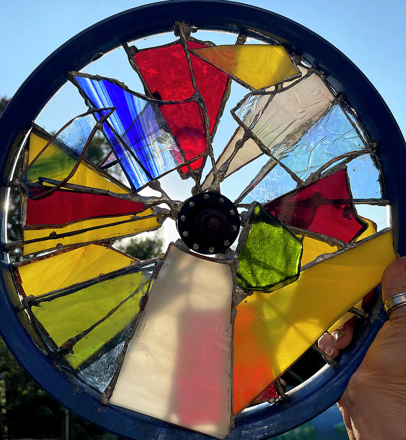 stained glass IV Bicycle wheel Glass Art by Kasey Jones