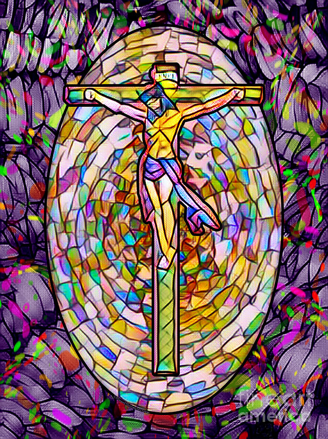 Jesus Christ Photograph - Stained-Glass-Jesus-Purple-Spattered by Margaret Newcomb