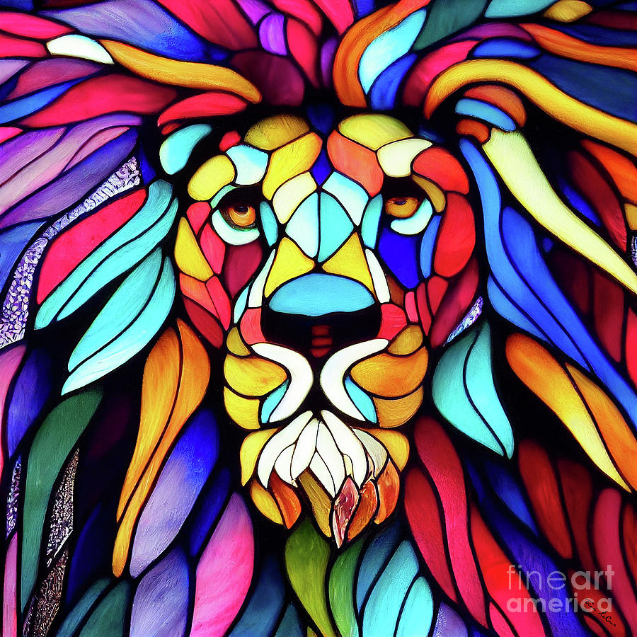 Stained Glass Lion Digital Art by Tina LeCour