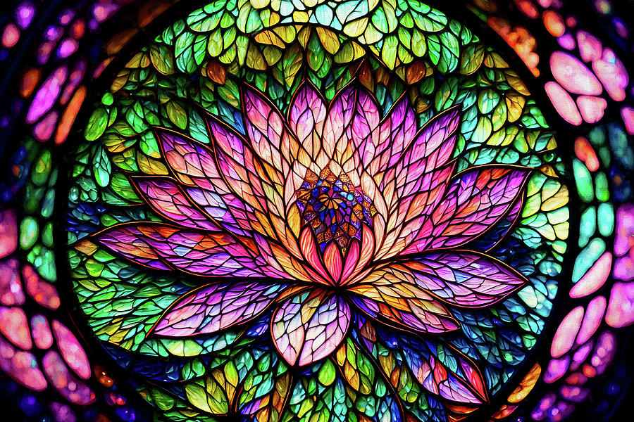 Stained Glass Lotus Digital Art by Peggy Collins