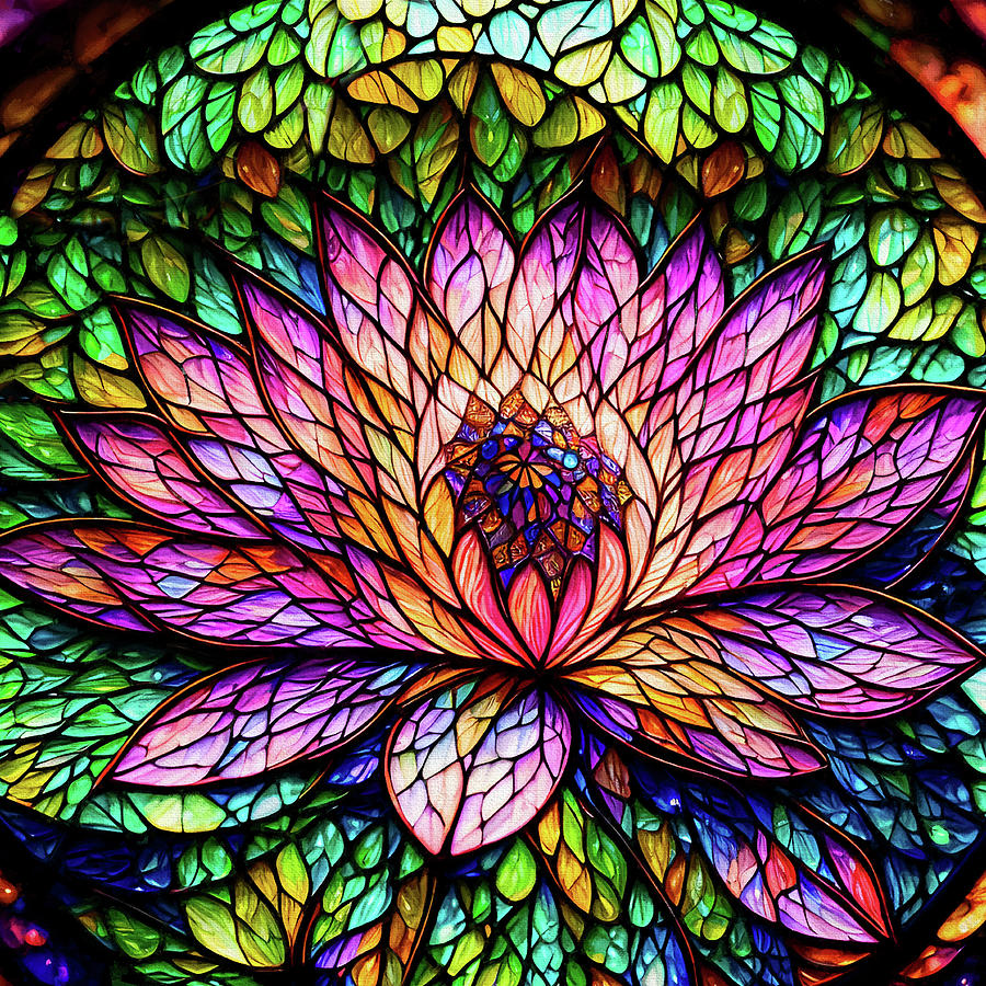 Stained Glass Lotus - Square Crop Digital Art by Peggy Collins