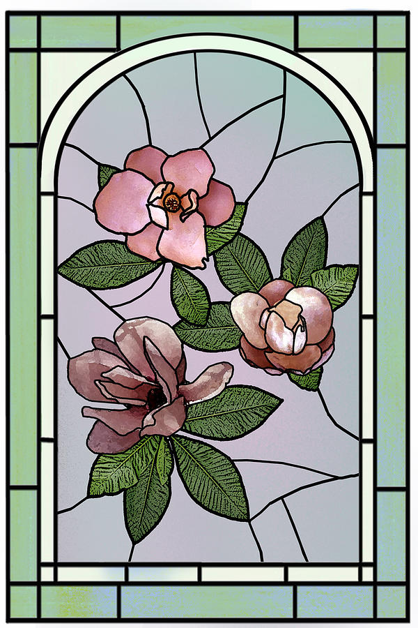 Stained Glass Magnolias Digital Art by Julie Rodriguez Jones