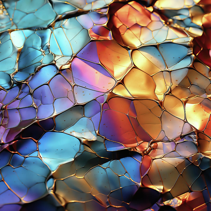 Stained Glass Mosaic of Warm Golds and Cool Blues - AI Art Digital Art by Chris Anson