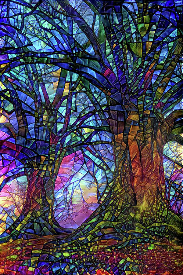 Stained Glass Mosaic Tree Art Digital Art by Peggy Collins