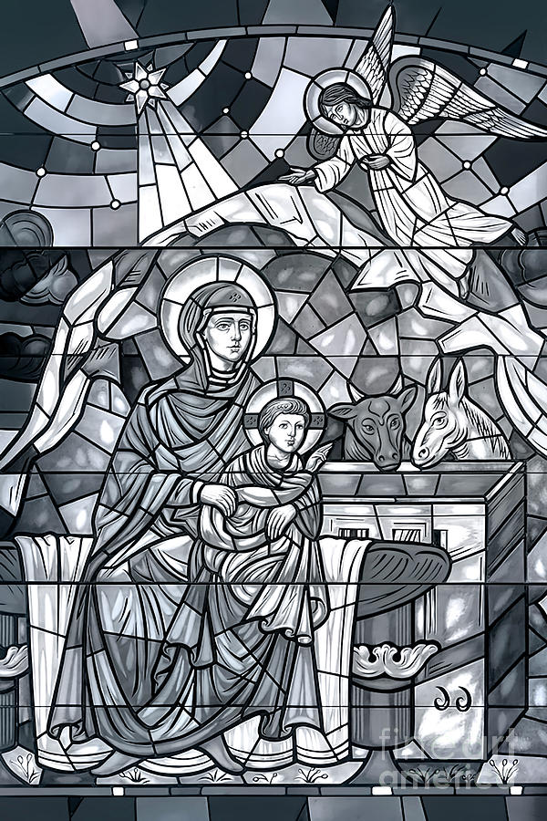Stained Glass Nativity Black and White Photograph by Munir Alawi