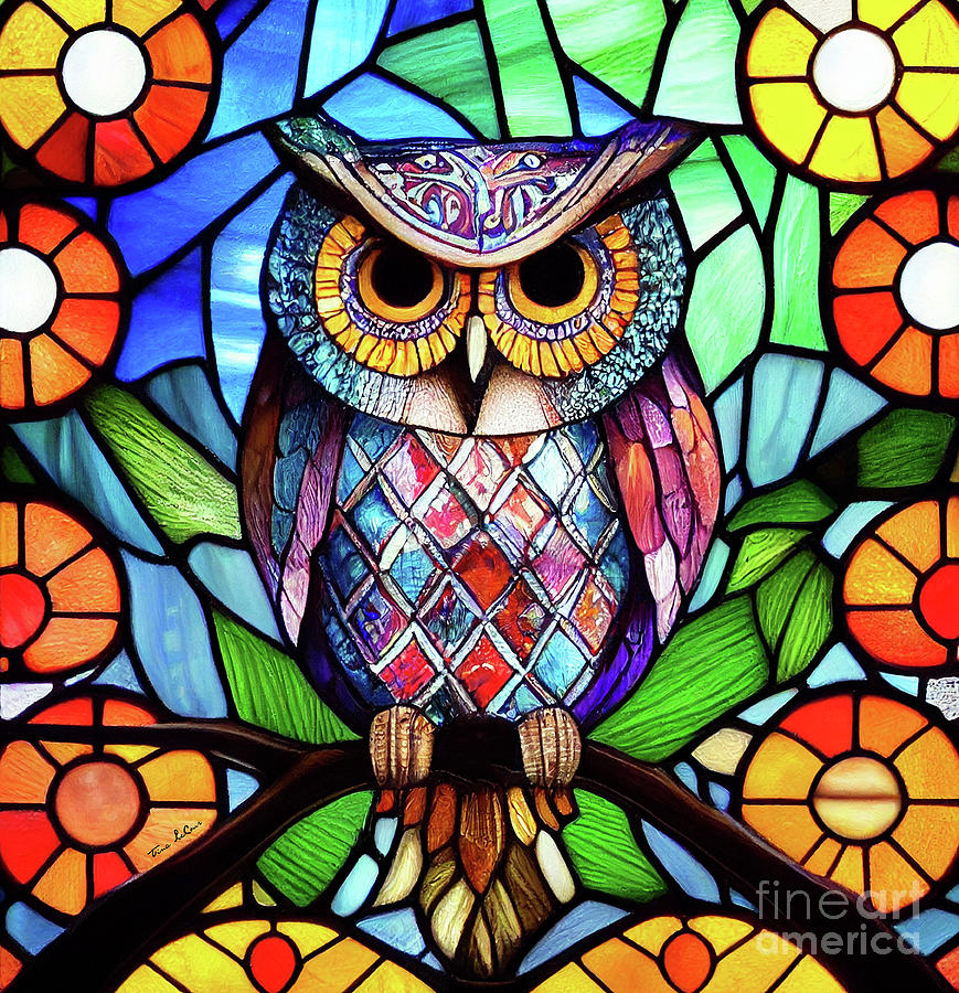 Owl Digital Art - Stained Glass Owl by Tina LeCour