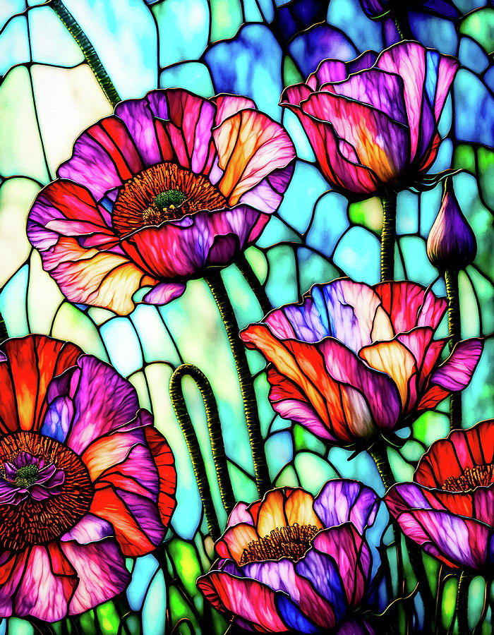 Stained Glass Poppies Digital Art by Peggy Collins