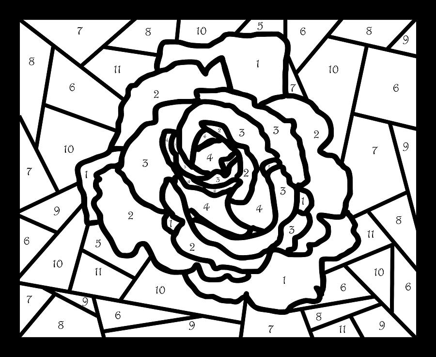 Stained Glass Rose Color By Number Digital Art