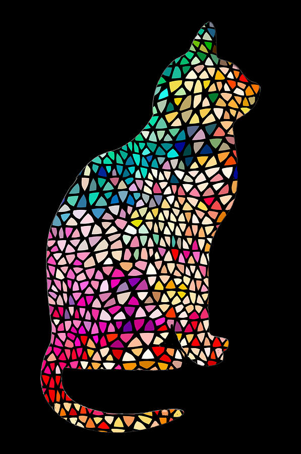Stained Glass Style Cat Silhouette Portrait Digital Art by Gaby Ethington