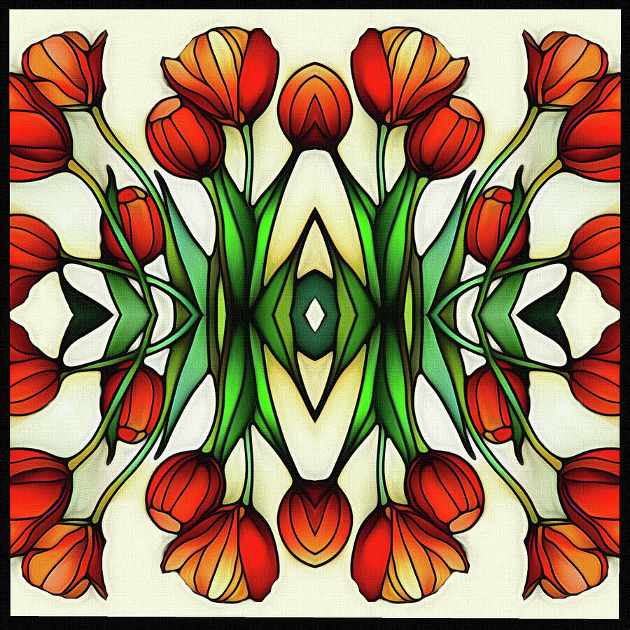 Tulip Mixed Media - Stained Glass Style Red Tulips Botanical Tile  by Shelli Fitzpatrick