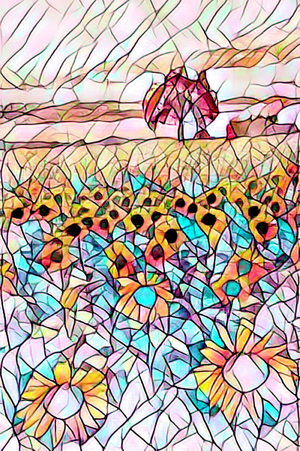 Stained Glass Sunflower Fields Photograph by Debra and Dave Vanderlaan