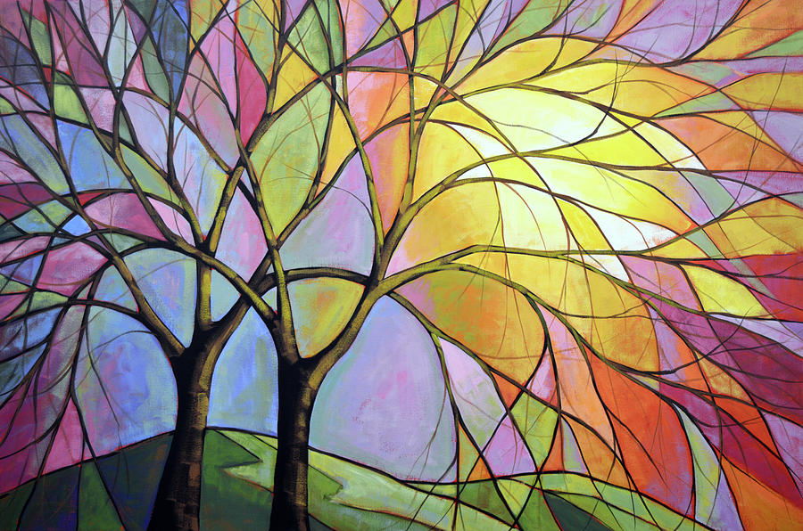 Stained Glass Sunset Painting by Amy Giacomelli