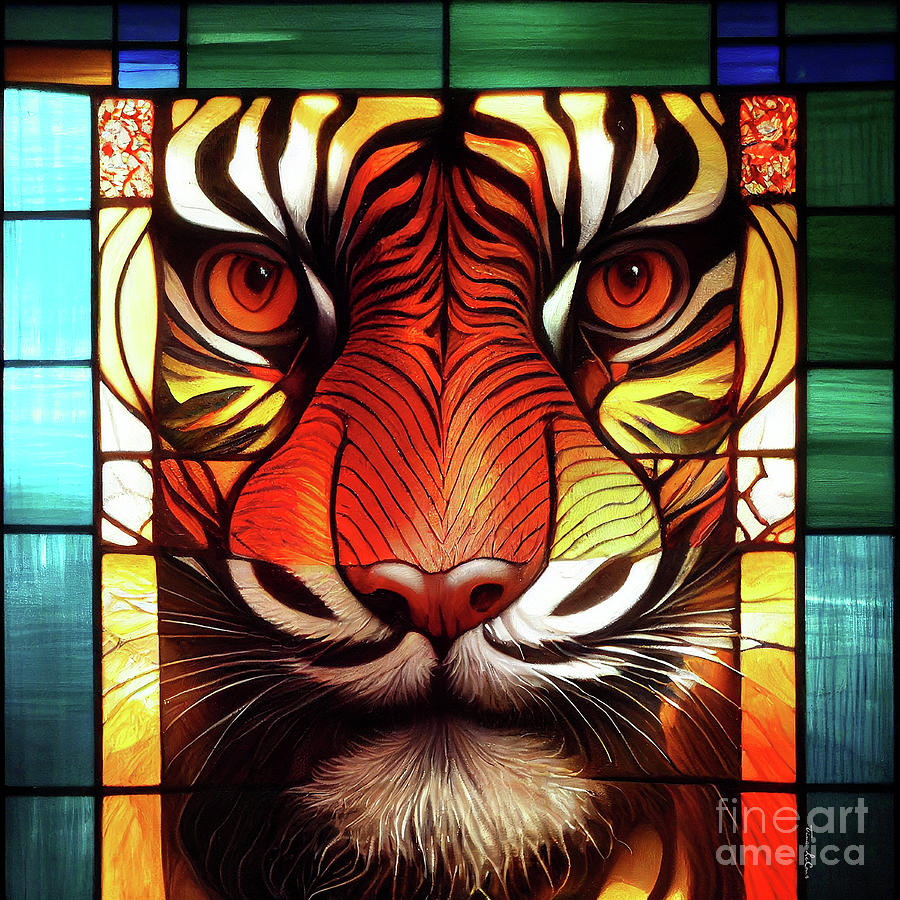 Stained Glass Tiger Digital Art by Tina LeCour