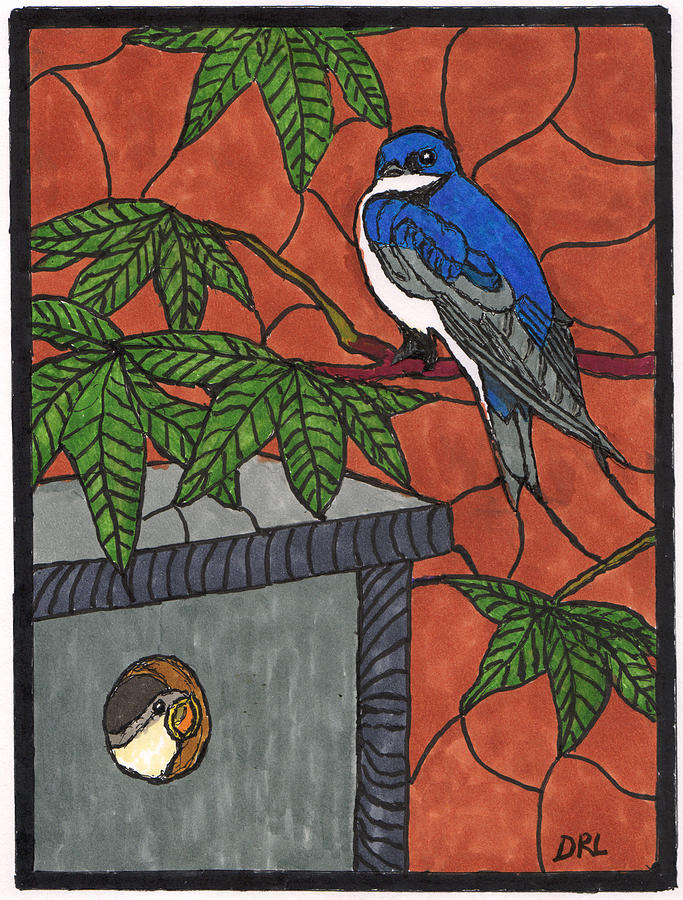 Swallow Drawing - Stained Glass Tree Swallow and Sweetgum by Danny Lowe