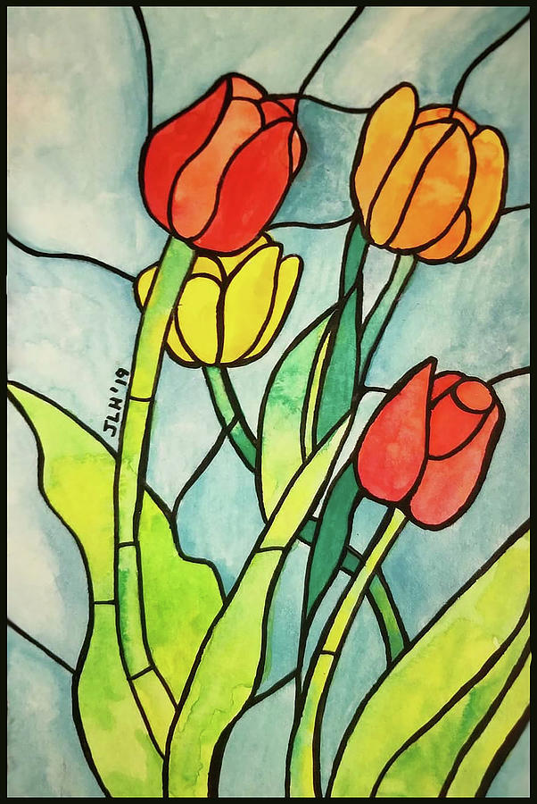 Stained Glass Tulips Painting by Jean Haynes
