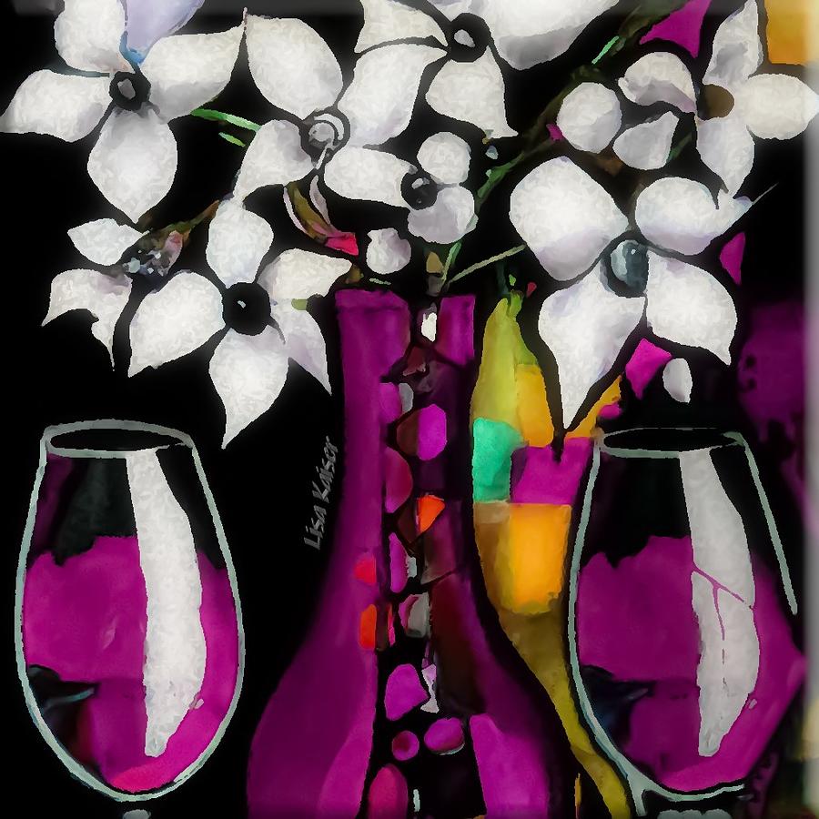 Stained Glass Vase With Wine Painting by Lisa Kaiser