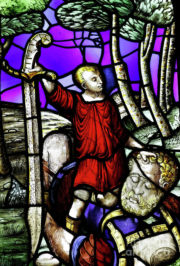 Stained glass window David and Goliath 16th century Glass Art by European School