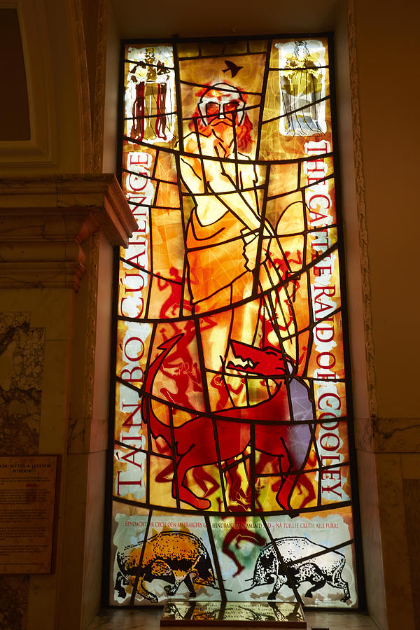 Stained glass window illustrating Irish poetry Photograph by Allan Baxter