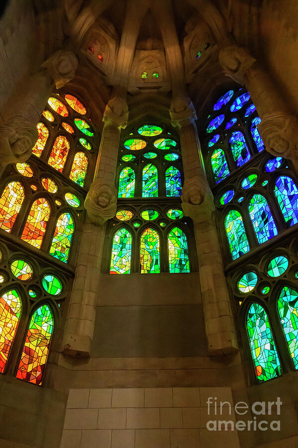 Barcelona Photograph - Stained Glass Windows Hot to Cold in La Sagrada Familia by Bob Phillips