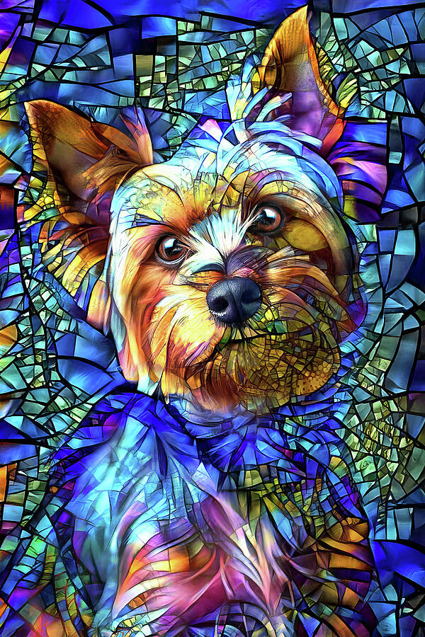 Stained Glass Yorkie Digital Art by Peggy Collins