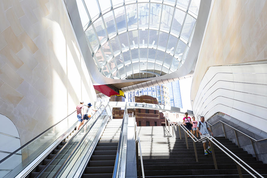 Staircase and escalator to the new underground subway Sydney Australia Photograph by Ida Jarosova