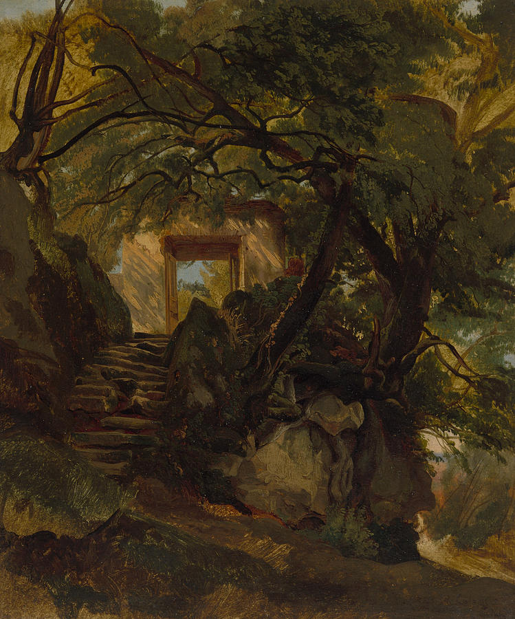 Staircase in the Park of Villa Chigi di Ariccia Painting by Alexandre Calame