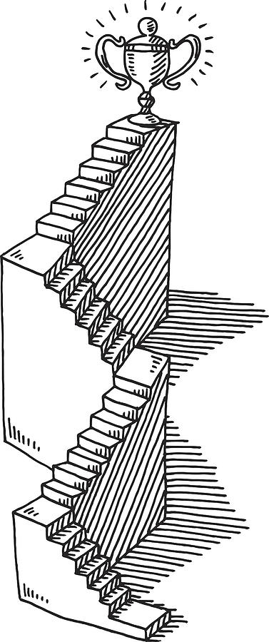 Staircase Success Trophy Drawing Drawing by FrankRamspott