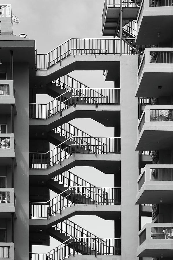 stairs - brutalist concrete apartments - Tenerife Photograph by Philip Openshaw
